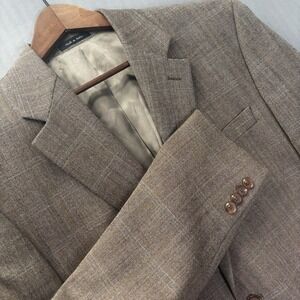 Lauren Ralph Lauren Mens 43R Tweed Blazer Coat Brown Plaid Windowpane 100% Wool